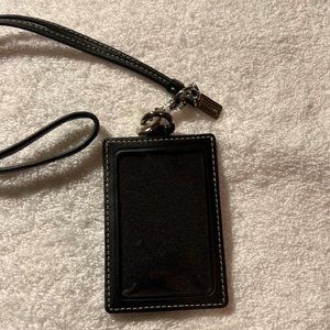 Coach Signature "C" Jacquard Fabric and Leather Lanyard ID.